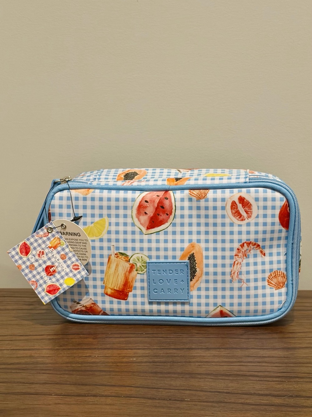 Tender Love + Carry Blue Gingham Cosmetic Travel Pouch